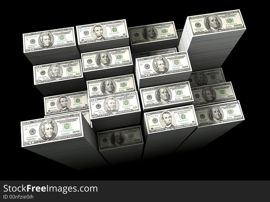 Piles of dollar bills. Digitally generated image. Piles of dollar bills. Digitally generated image.