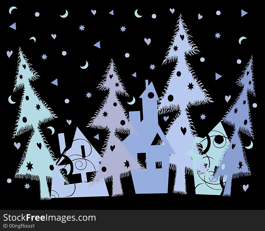 Vector illustration with blue Christmas town. Vector illustration with blue Christmas town