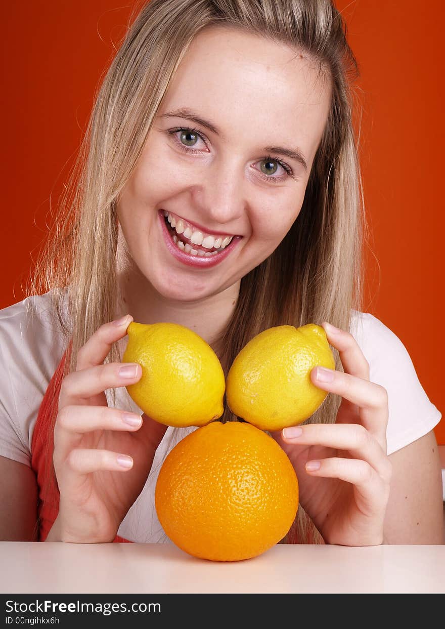 Girl with fruits