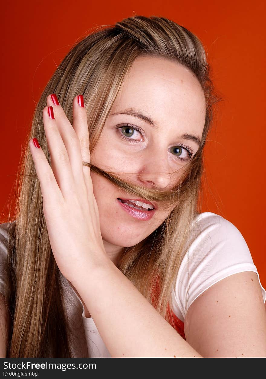 Young woman with hair over her face