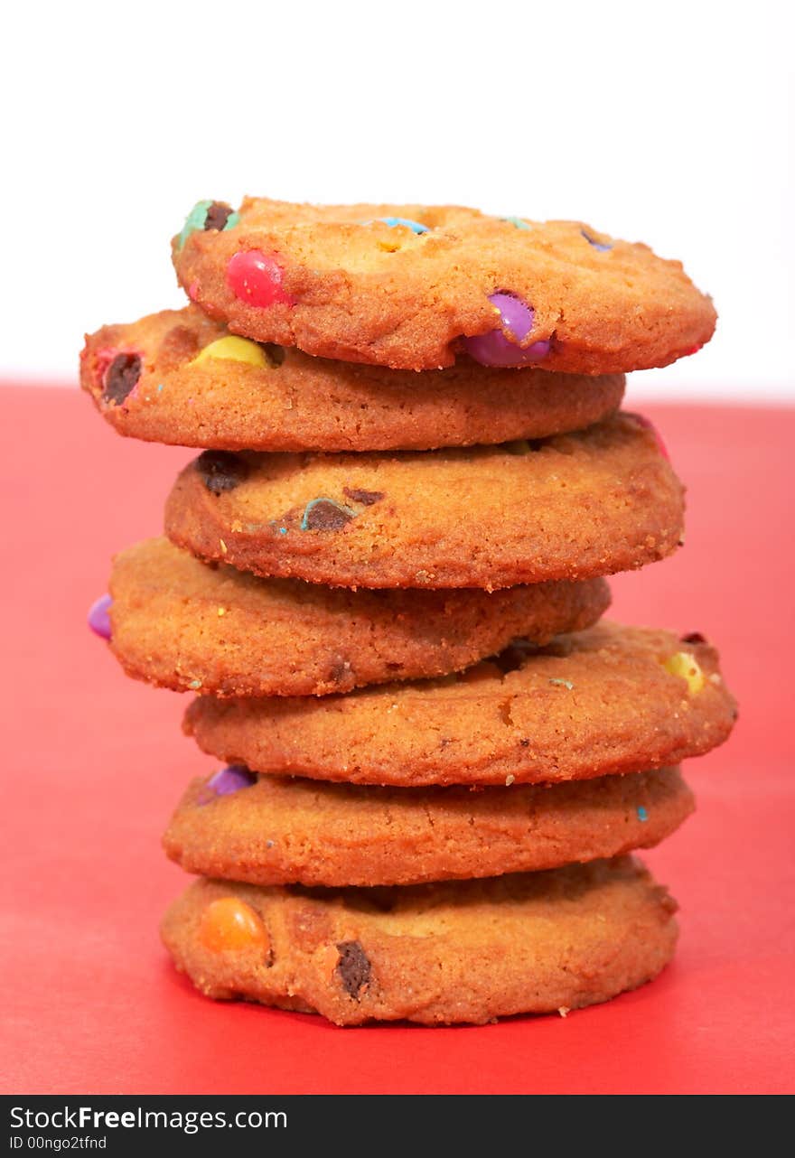 Stack of  biscuits on a red and white background