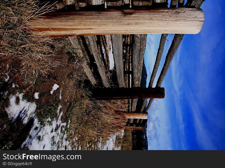 Old corral fence in Idaho on cold morning. Old corral fence in Idaho on cold morning