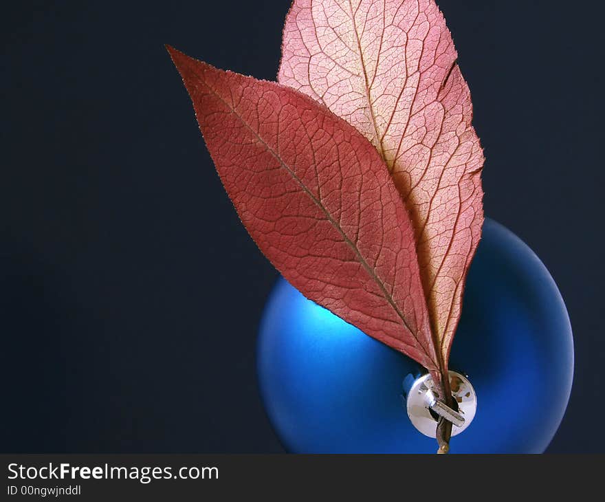 Christmas design with bauble and autumnal leaves. Christmas design with bauble and autumnal leaves