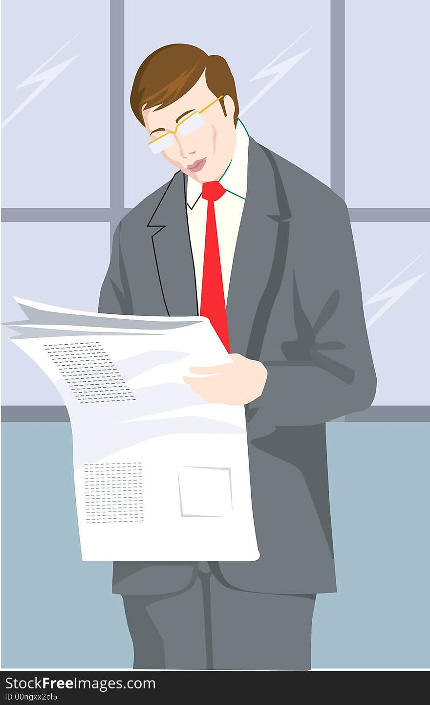 Illustration of a businessman reading news paper