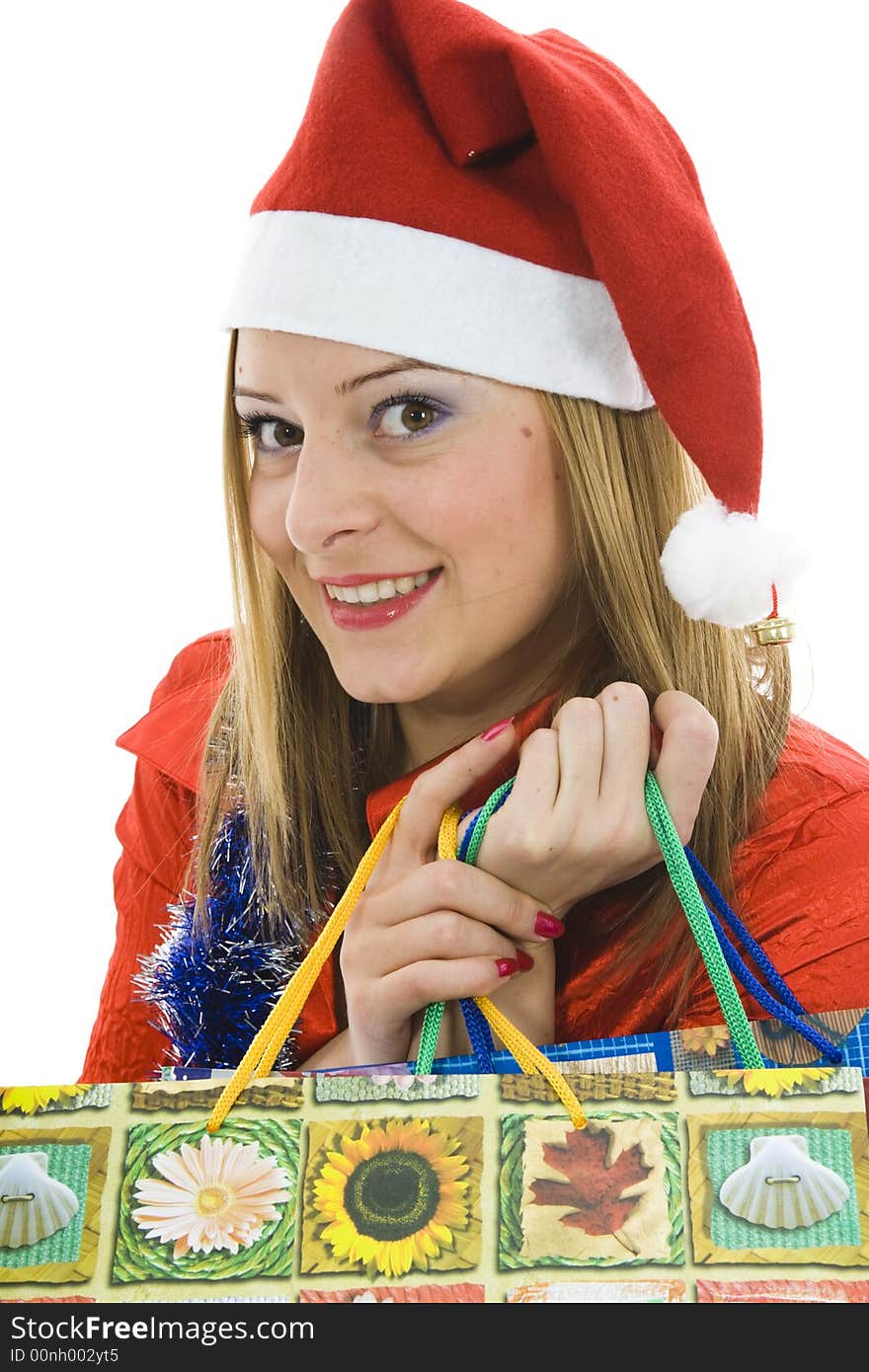 Beautiful woman with christmas decoration on isolated background