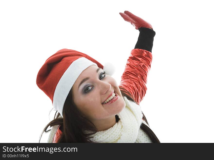 Beautiful woman with christmas decoration on isolated background