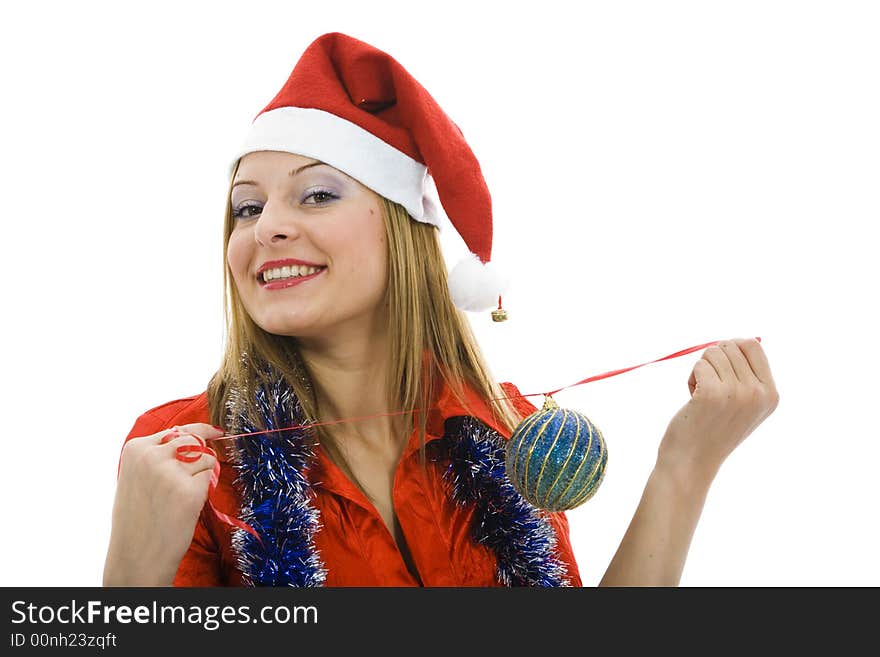 Beautiful woman with christmas decoration on isolated background