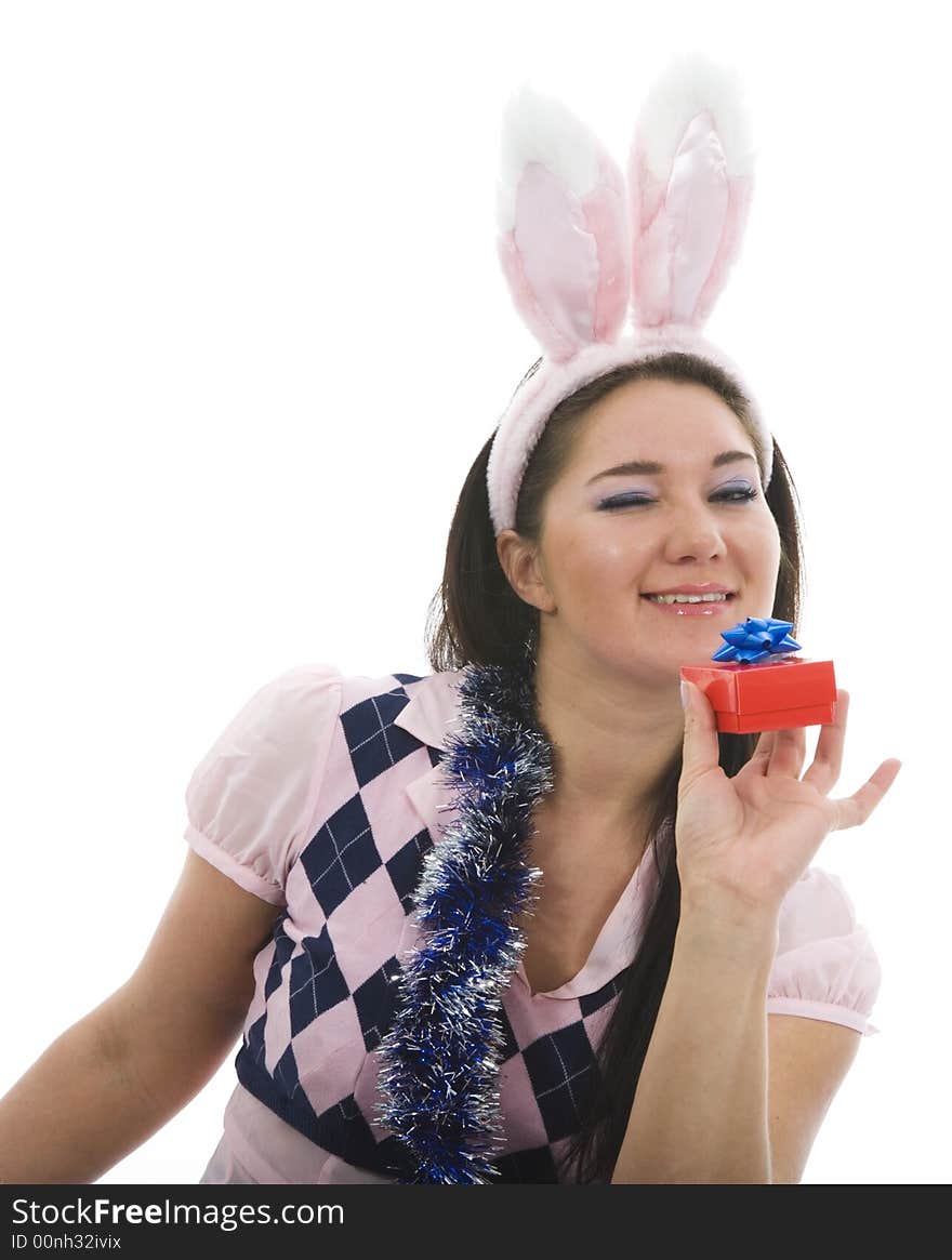 Beautiful woman with christmas decoration on isolated background