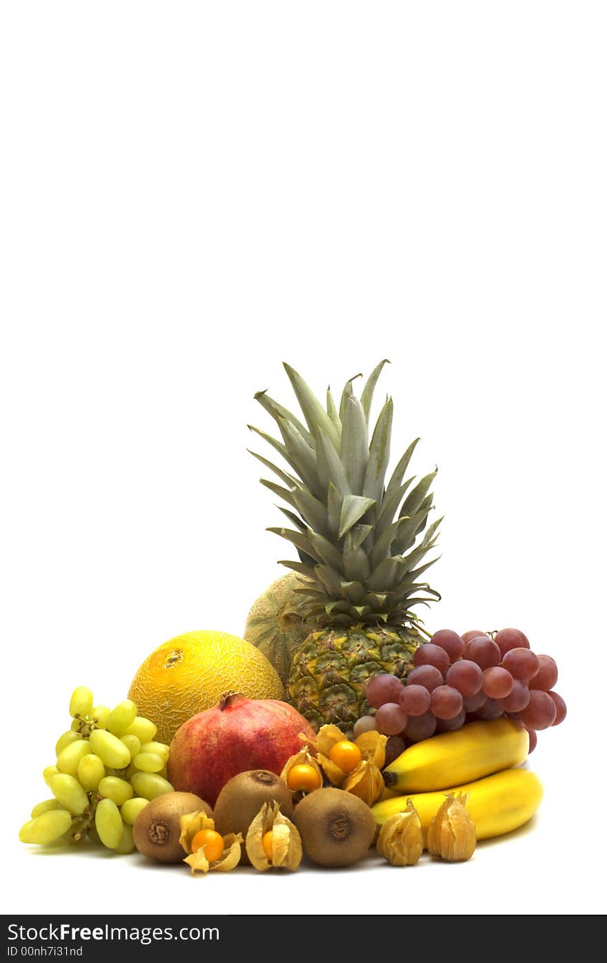 Fresh exotic fruits on white background