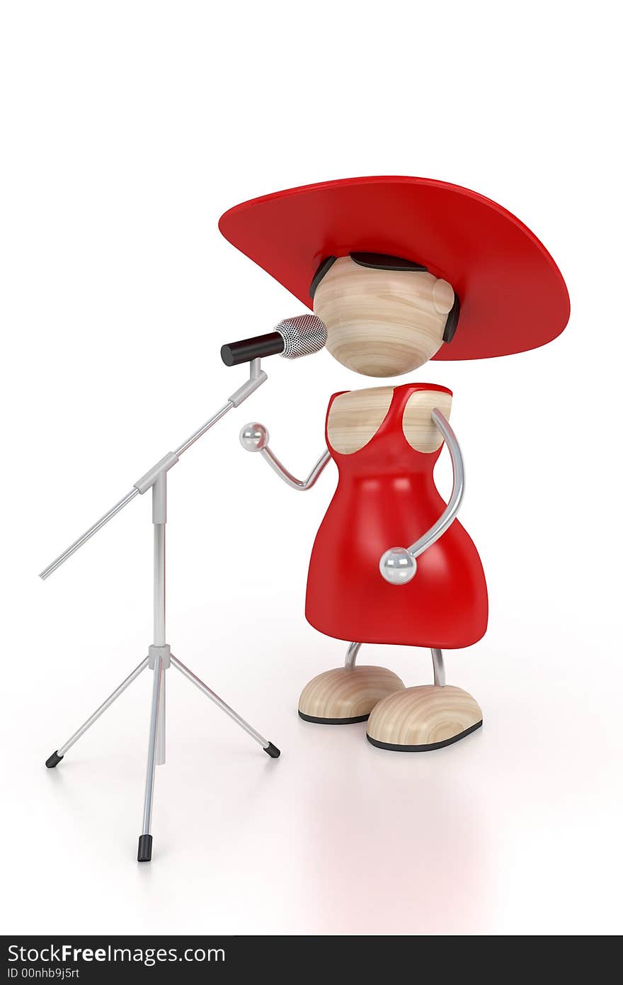 Red woman and microphone. 3d model. Red woman and microphone. 3d model