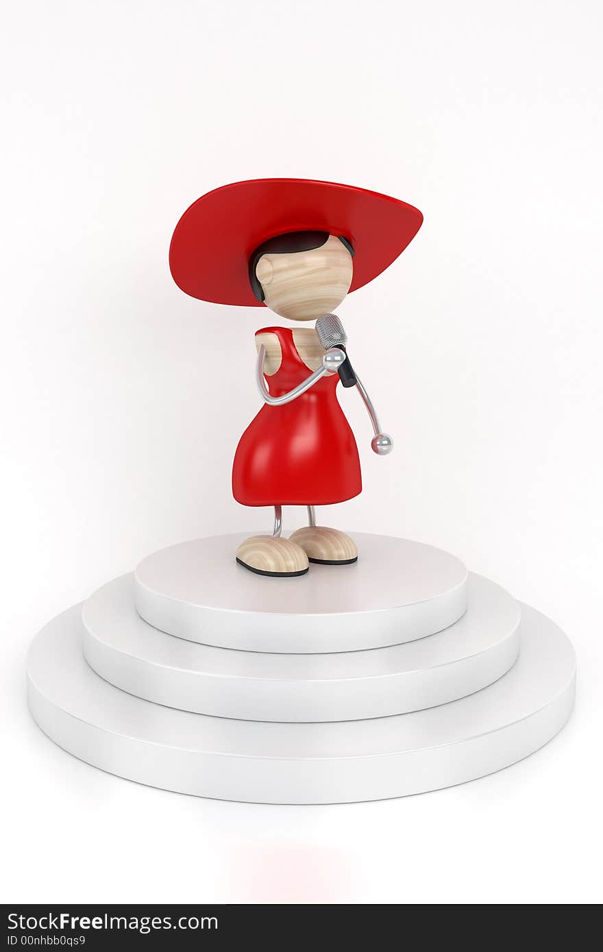 Red woman and microphone. 3d model. Red woman and microphone. 3d model