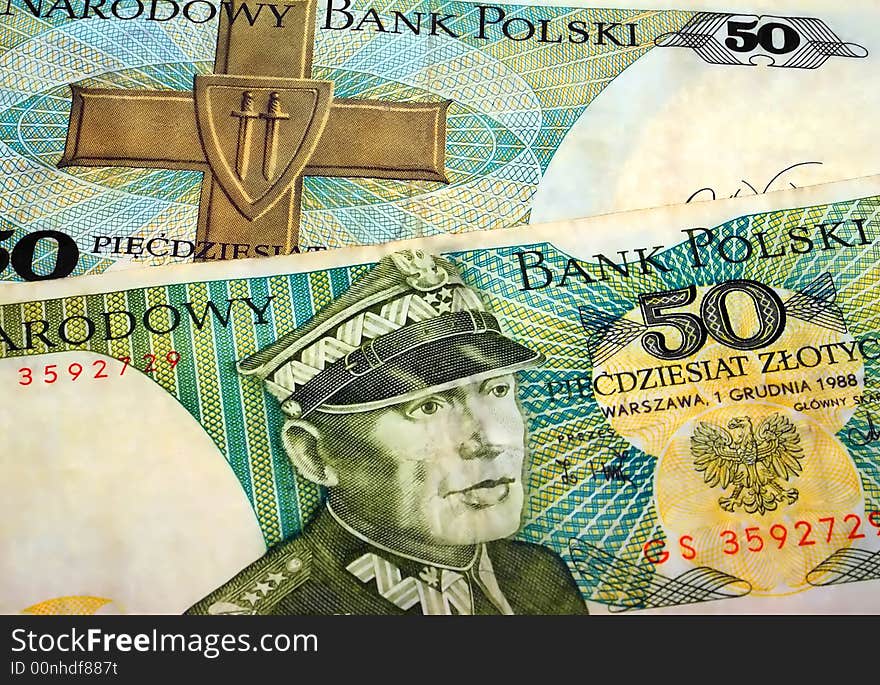 A decorative background - paper money of republic Poland fifty zloties. A decorative background - paper money of republic Poland fifty zloties.