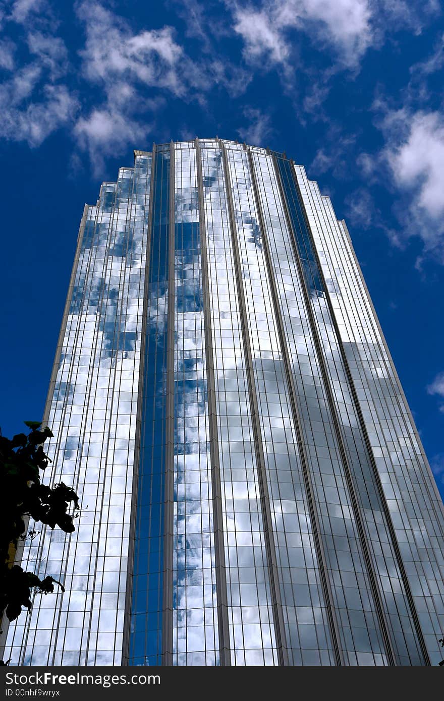 Blue white glass tower