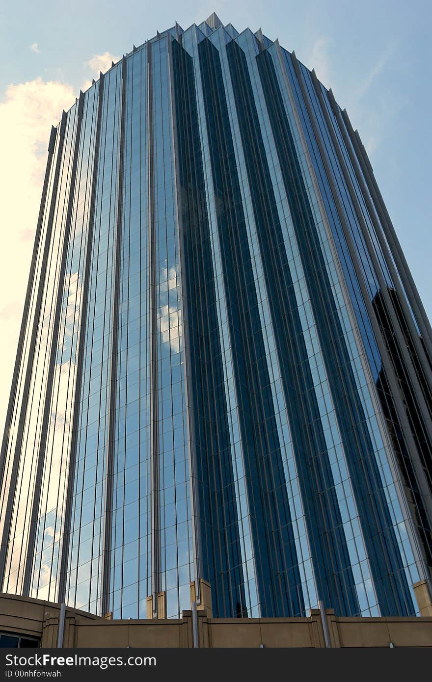 Dramatic shot of glass and steel office building in copley square, boston massachusetts