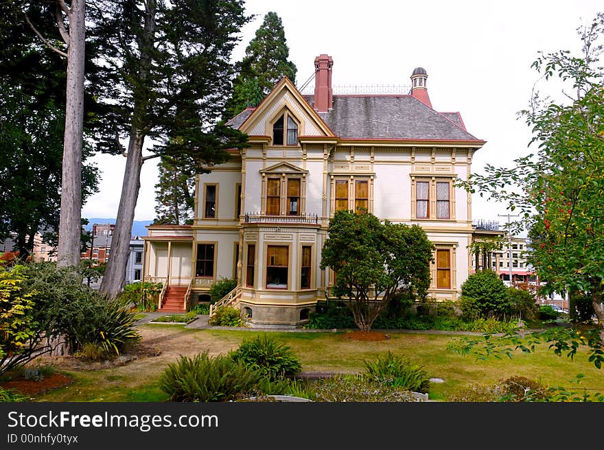 Detail of old victorian painted lady on the coast of oregon