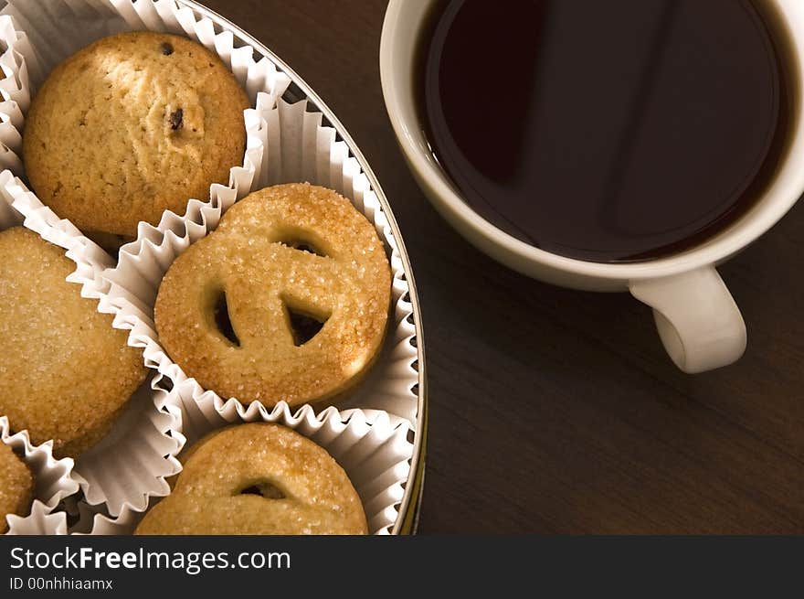 Breakfast coffee and and sweet cookies