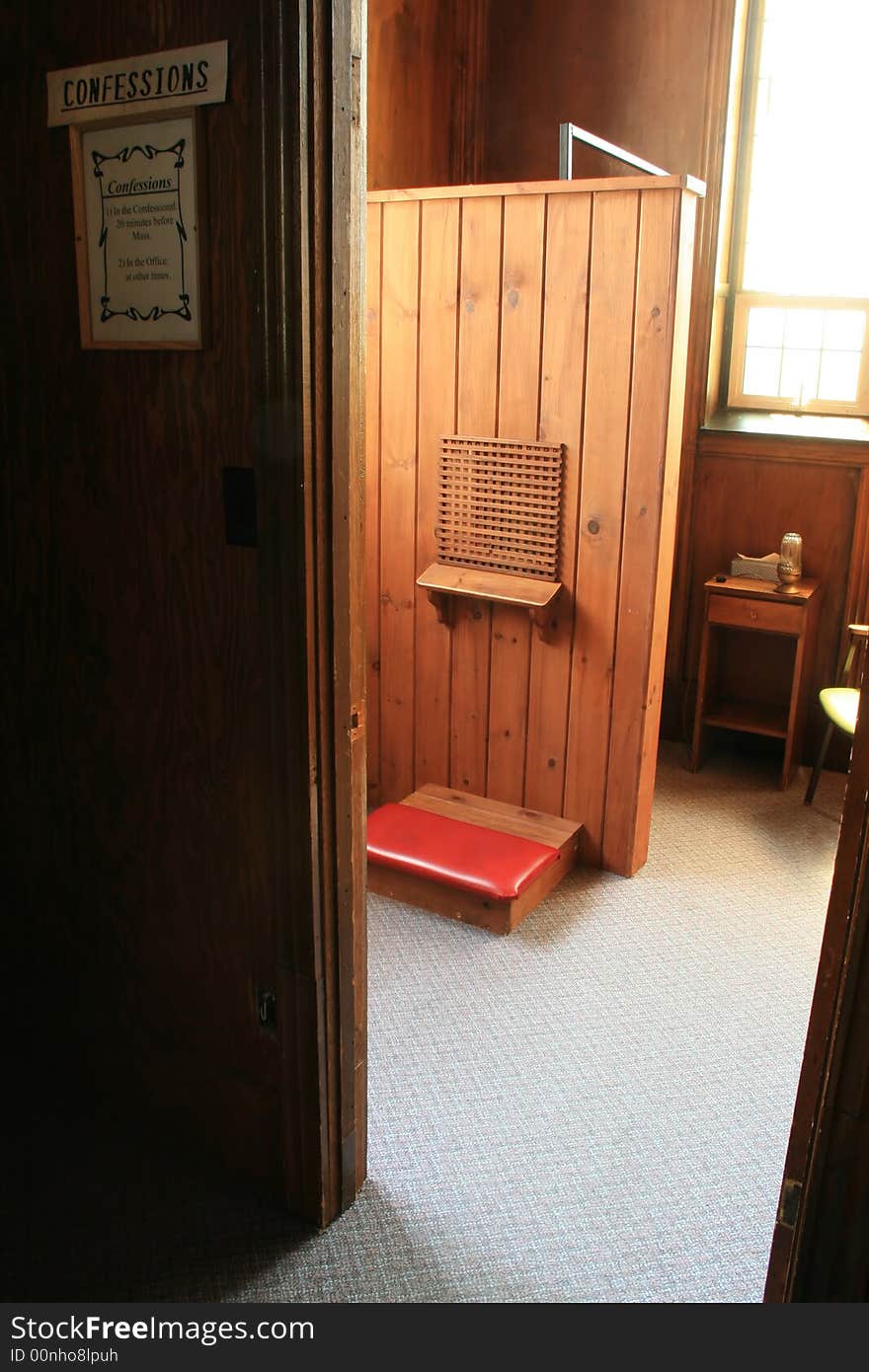 This church located confession box welcomes those who have sinned. This church located confession box welcomes those who have sinned.