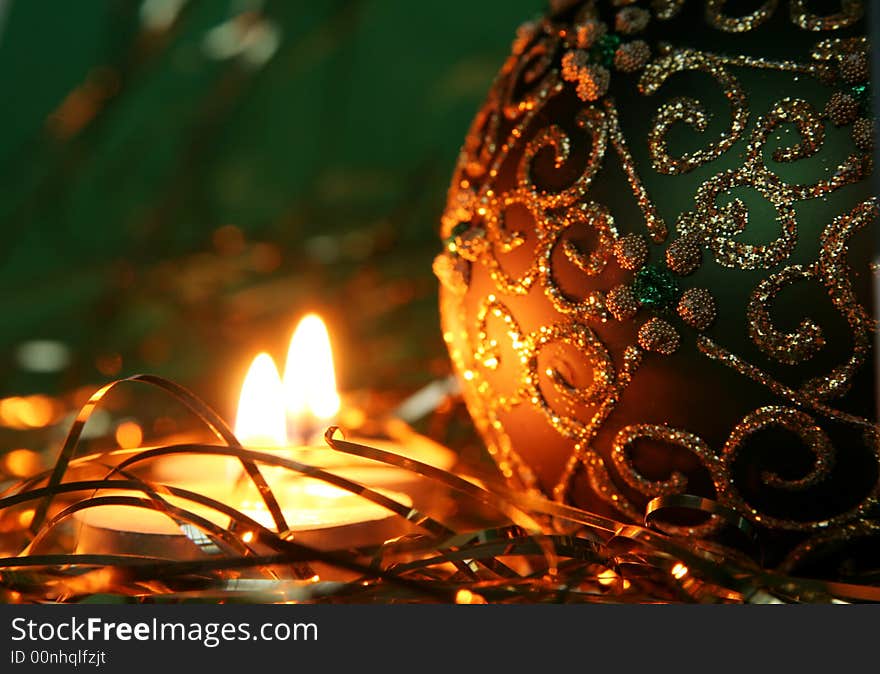 Christmas Candles And Ball Ornaments