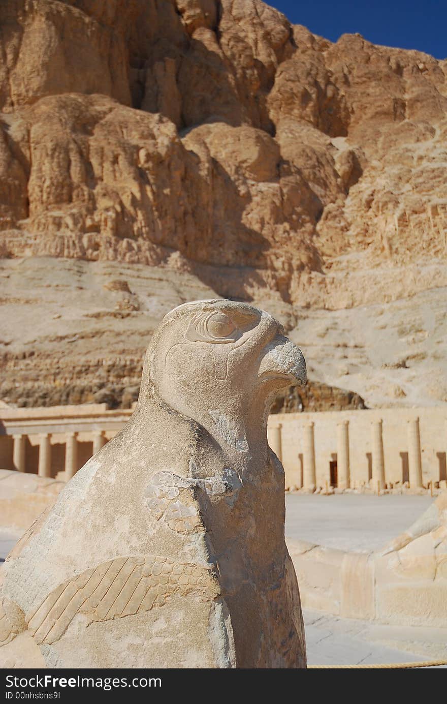 Statue of the Horus at the female Temple Pharaoh Hatshepsut in Egypt. Statue of the Horus at the female Temple Pharaoh Hatshepsut in Egypt.