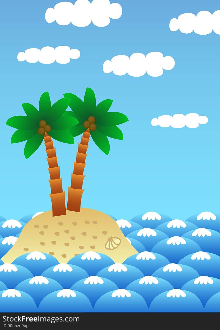 Lonely island with palm trees