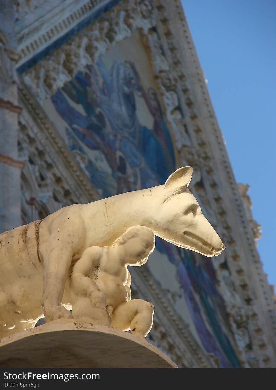 Statuette in front of Siena Cathedral, Tuscany, Italy. Statuette in front of Siena Cathedral, Tuscany, Italy