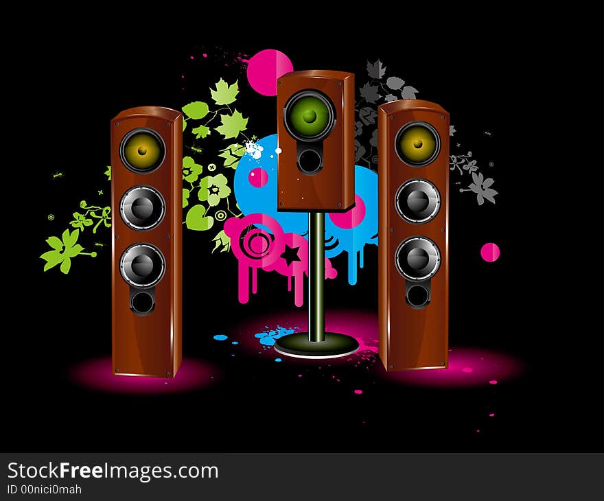 Vector colour background with loudspeaker, acoustic system wallpaper. Vector colour background with loudspeaker, acoustic system wallpaper