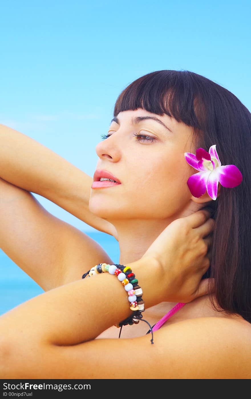 Portrait of a young gorgeous female in summer environment. Portrait of a young gorgeous female in summer environment