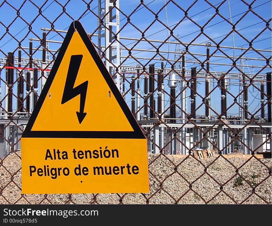 Warning signal about electrical risk in a power plant. Warning signal about electrical risk in a power plant