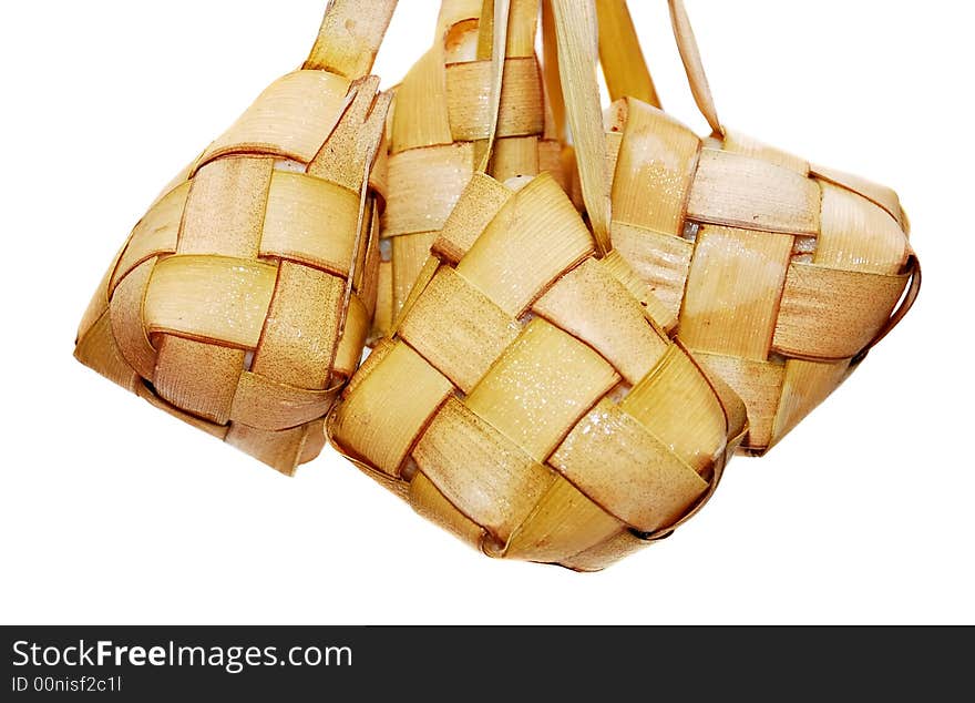 Traditional Malay compact glutinous rice called Ketupat for celebrations