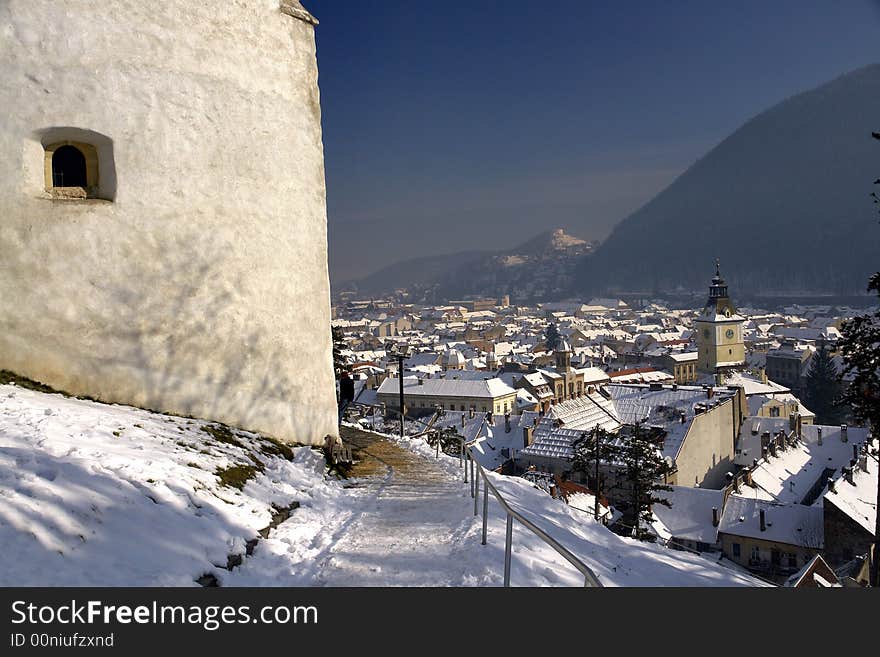 View of a detail from city tower, Brasov Romania