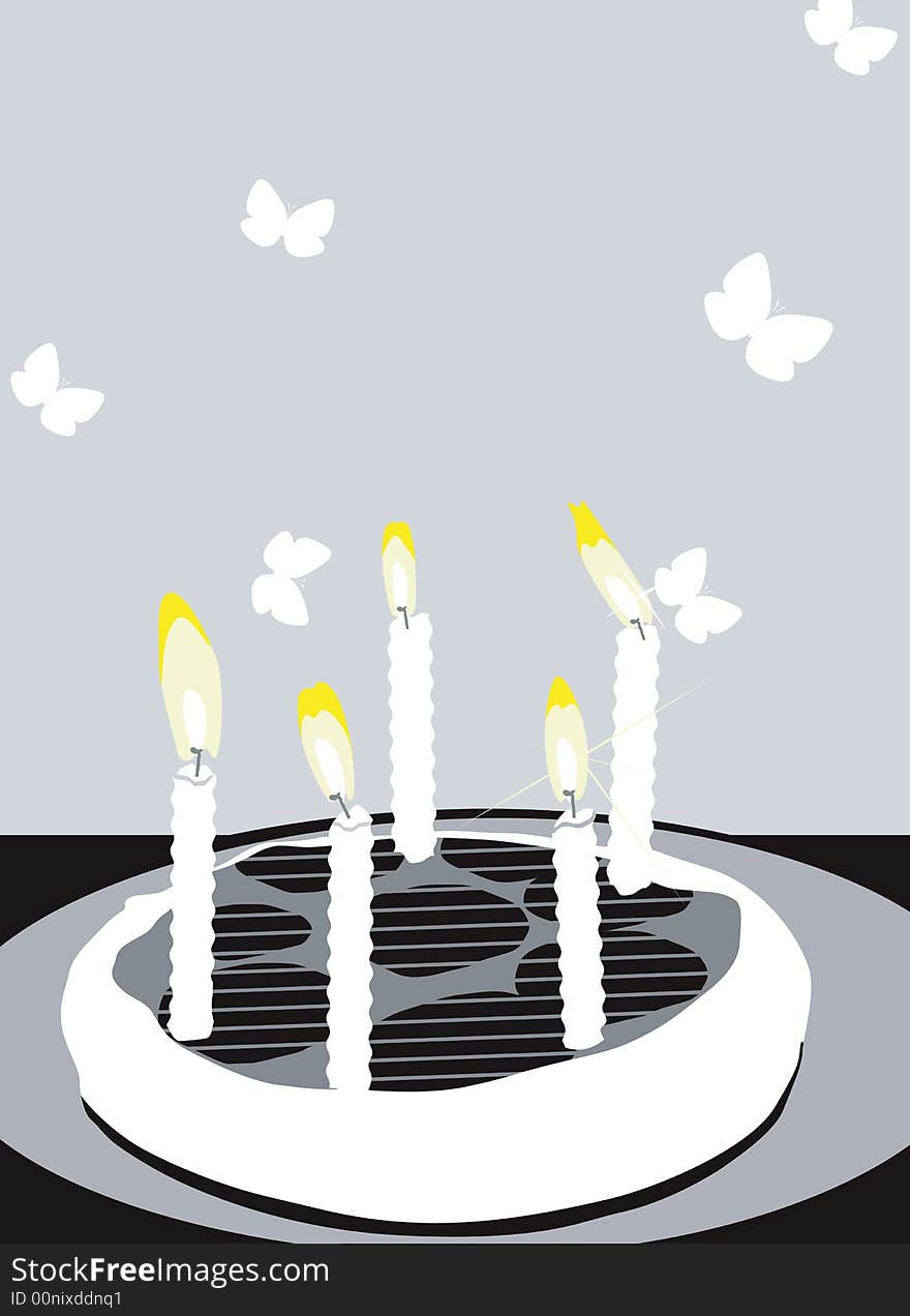 Illustration of birthday cakes with candles and butterflies