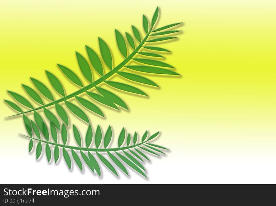 Green branch on yellow background