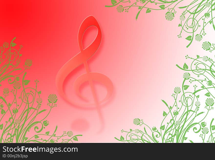 Musical key & green leaf, decoration