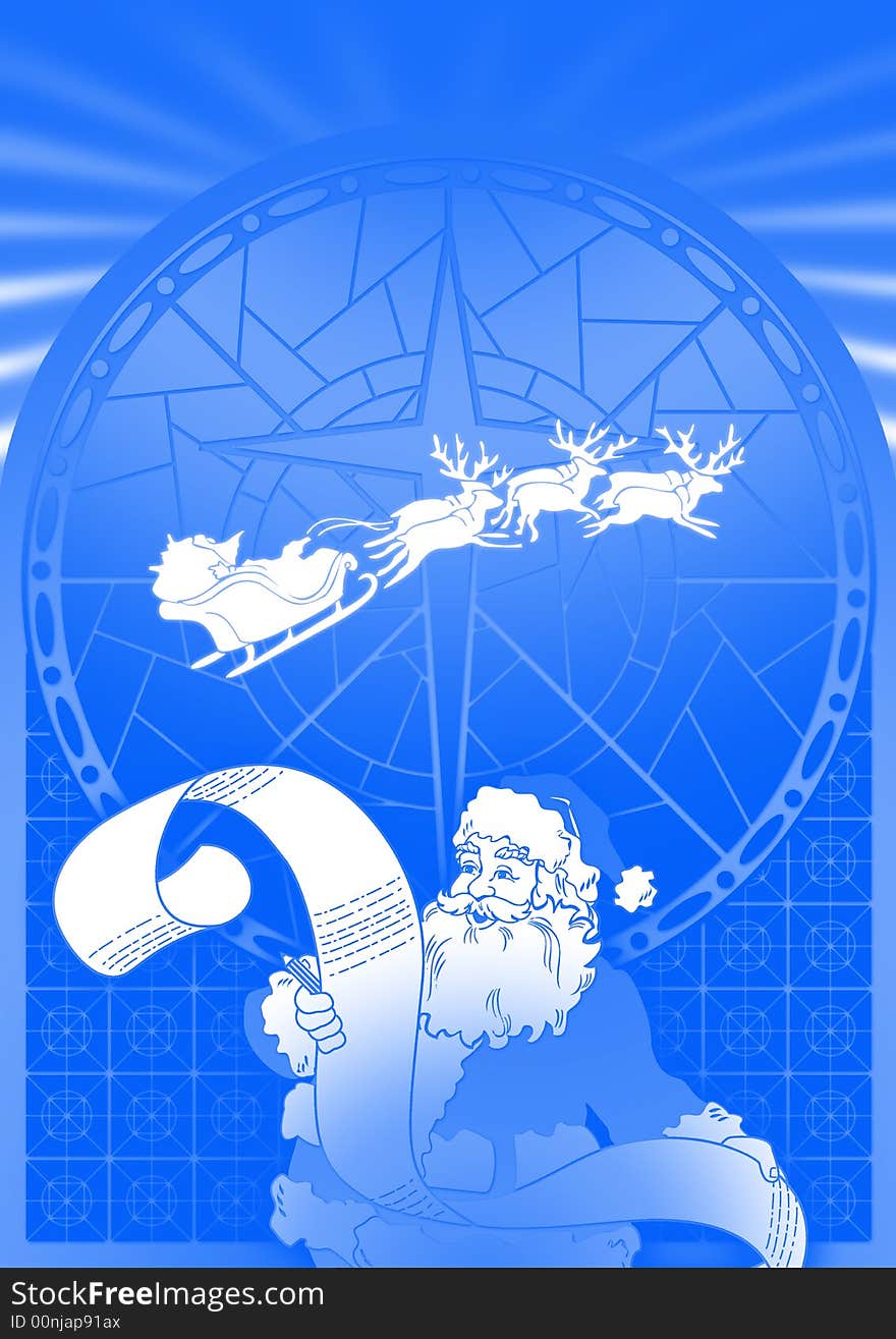 Illustration of  Santa on blue