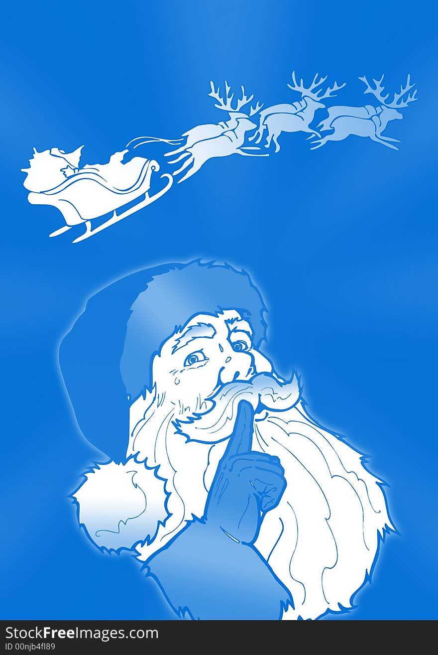 Santa and his reindeer on blue ground. Santa and his reindeer on blue ground