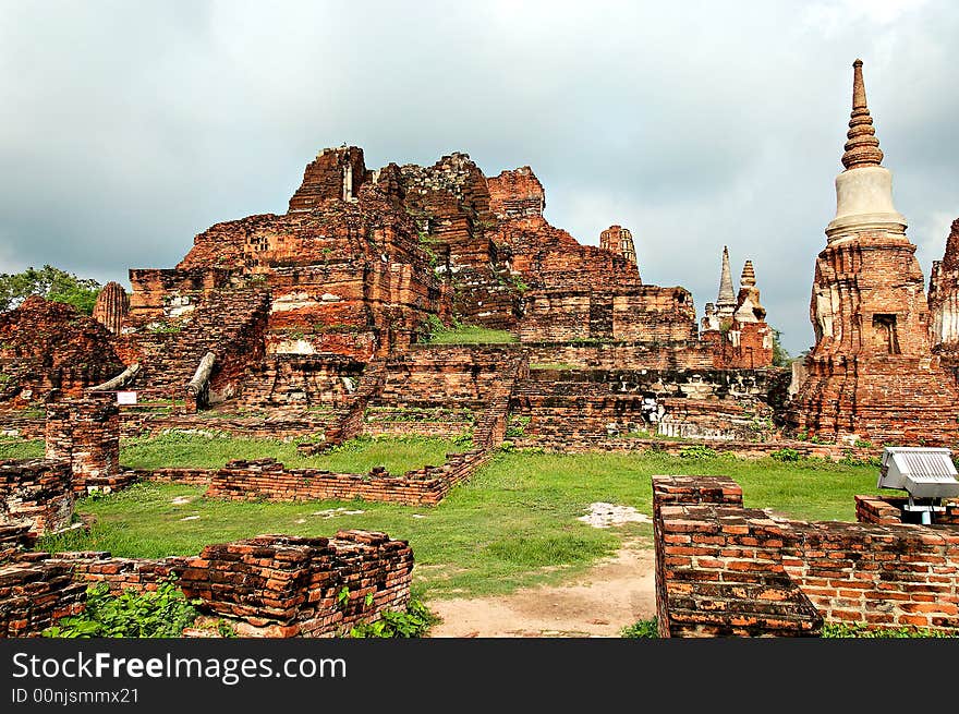 Ancient buddhist temple ruins in Ayuttaya, Thailand