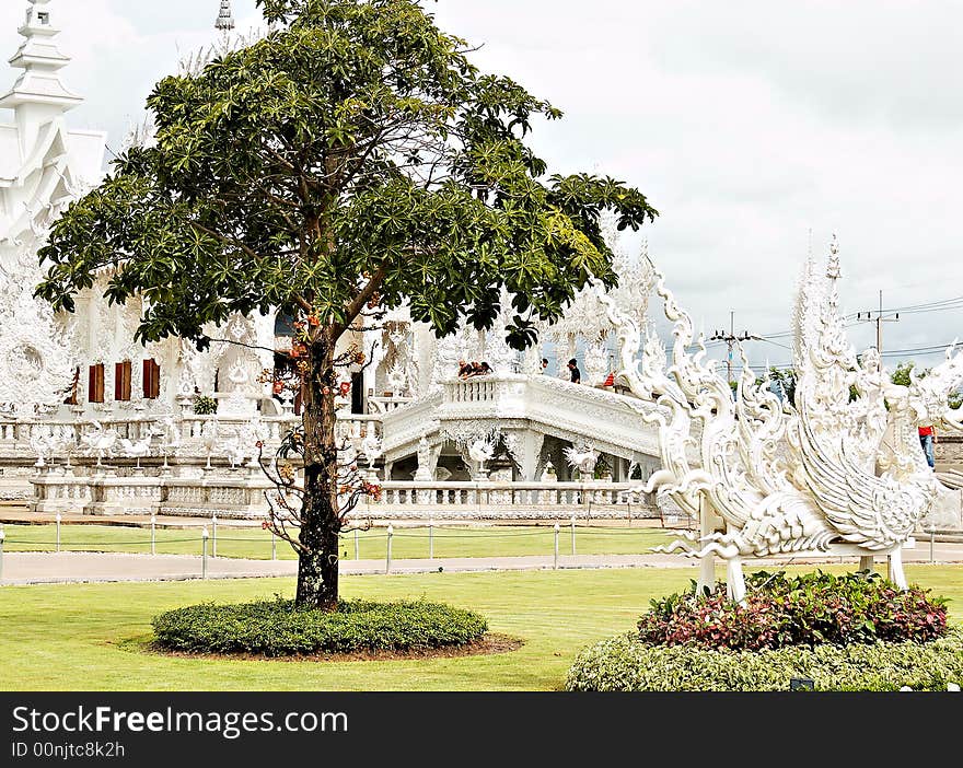 Unique white buddha temple in Thailand