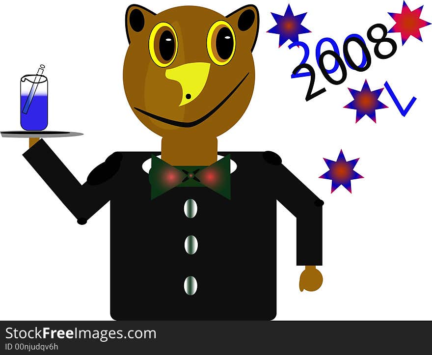 Animal waiter that brings a drink on New Year evening. Animal waiter that brings a drink on New Year evening