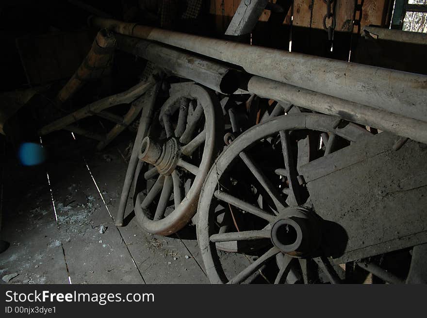 Old  wheels left in a house. Old  wheels left in a house.