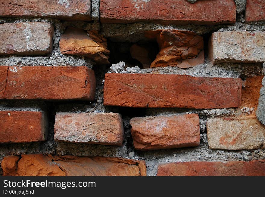 Red bricks in an old wall. Red bricks in an old wall