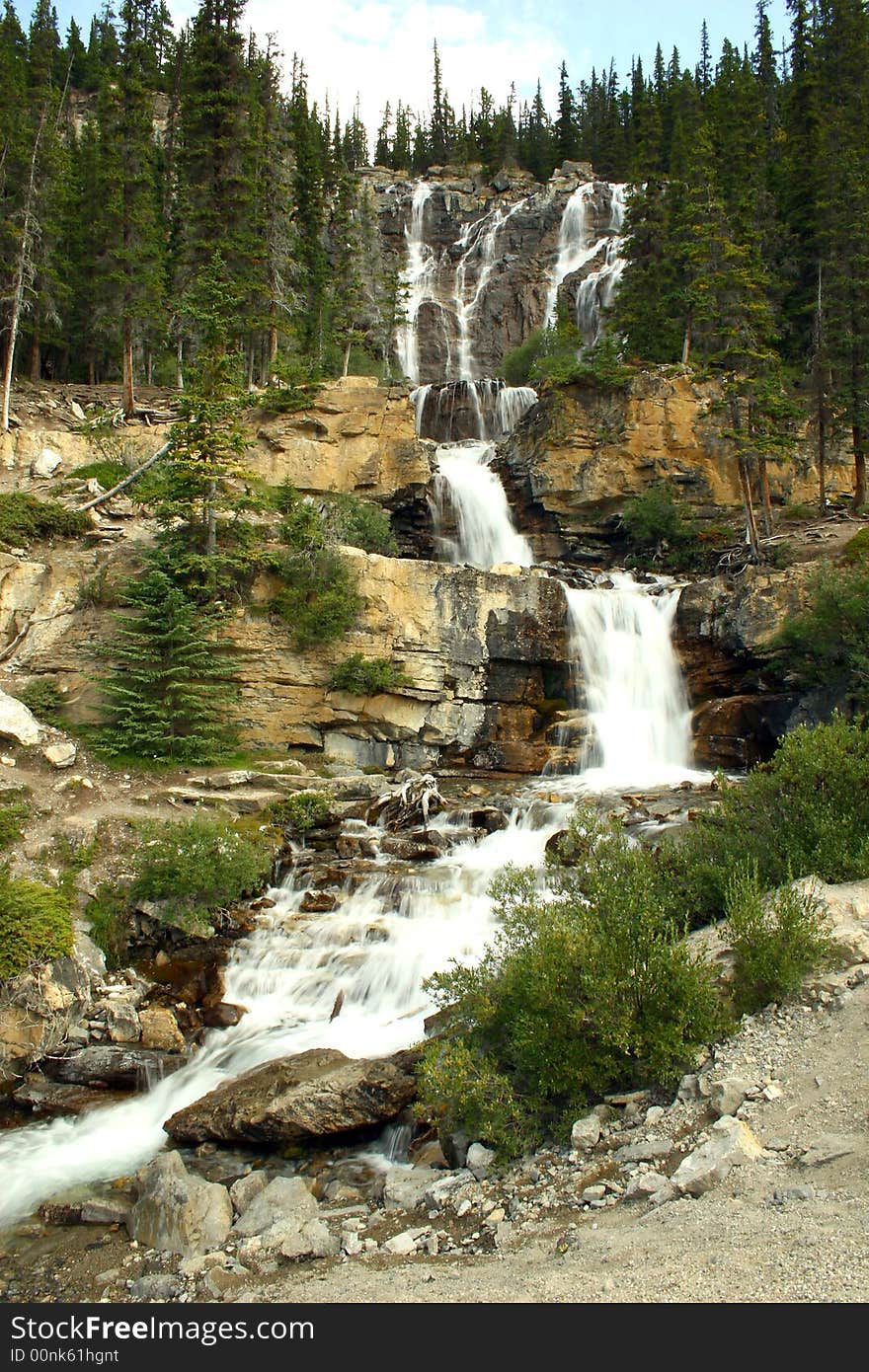 Tangle Falls between Jasper NP and the Columbia Ice Fields in Alberta, Canada.