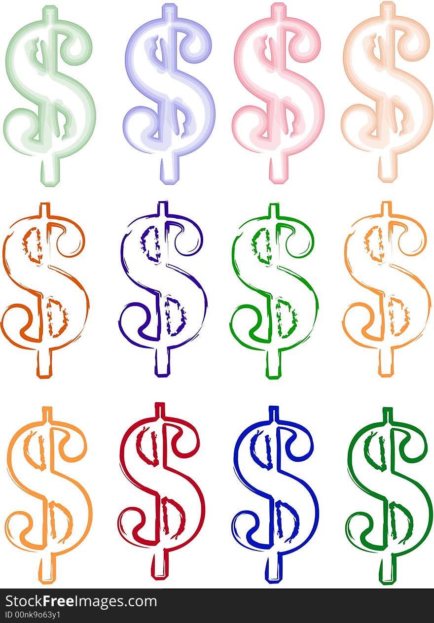 The dollar icon in different paintings styles. Available as Illustrator-file. The dollar icon in different paintings styles. Available as Illustrator-file