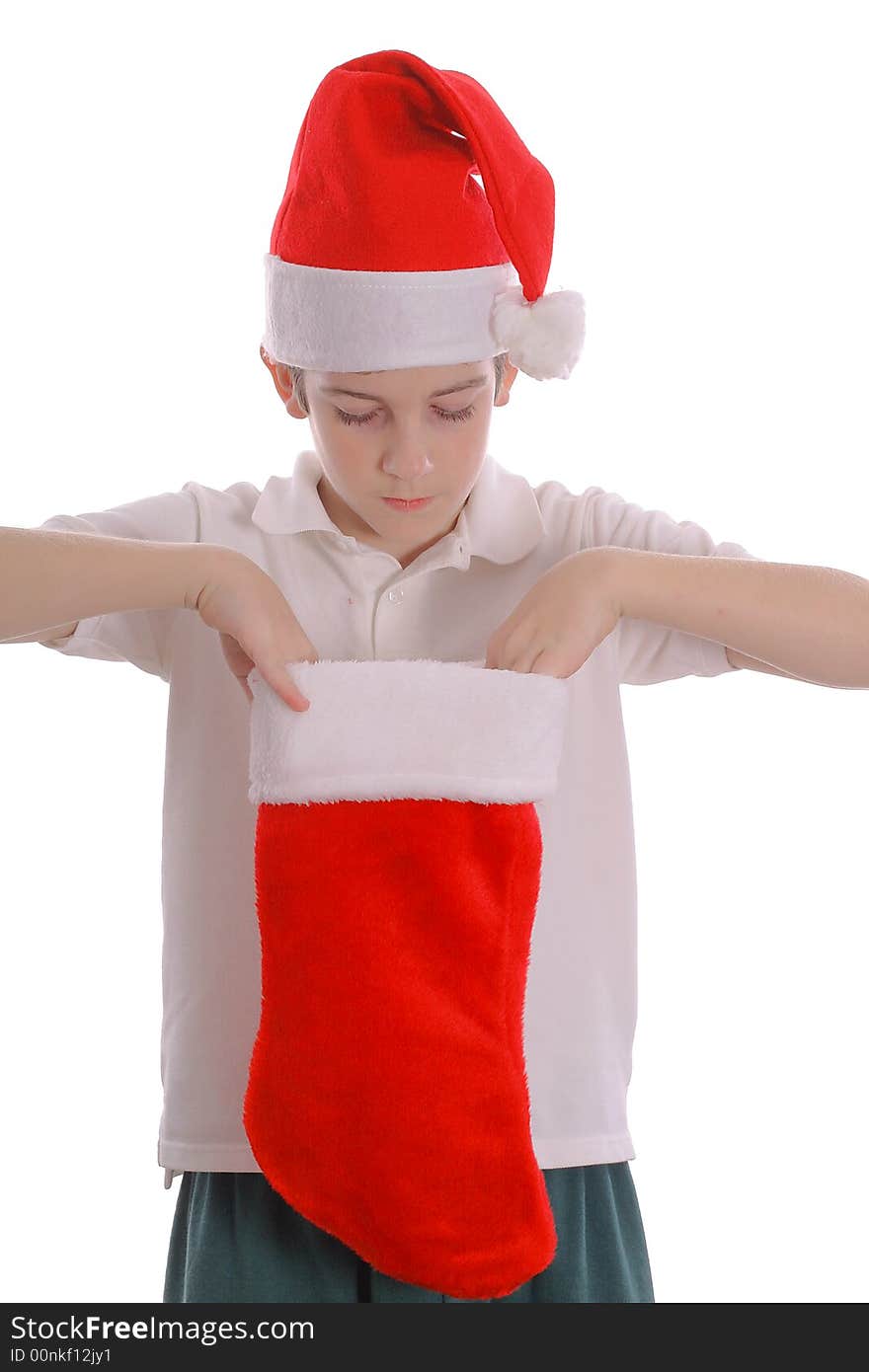 Young Boy Looking Into Stocking