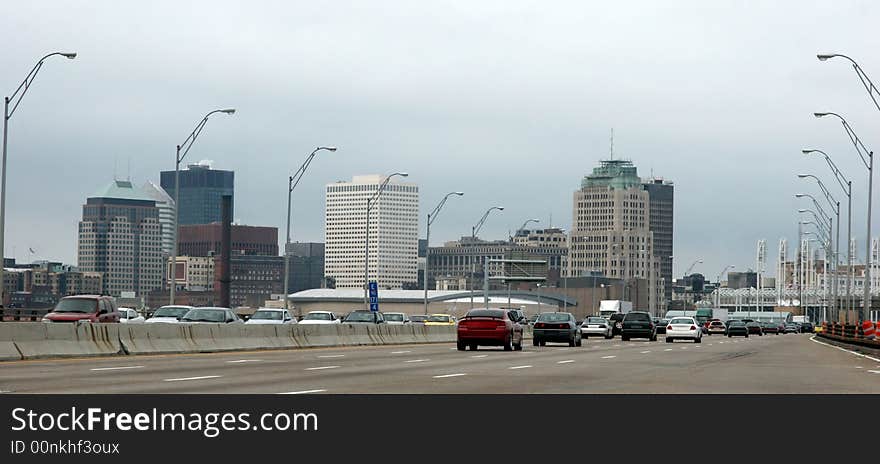 View of downtown Cleveland at the bridge, Ohio. View of downtown Cleveland at the bridge, Ohio