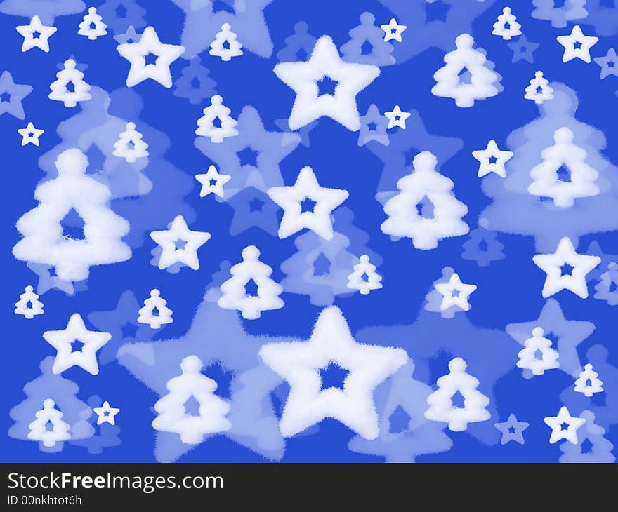 Christmas background, stars and trees on blue