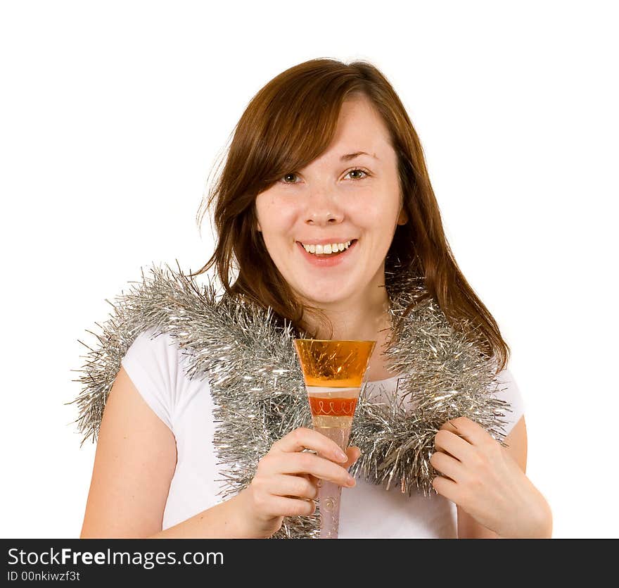 Young woman with glass of champagne, celebration, new year