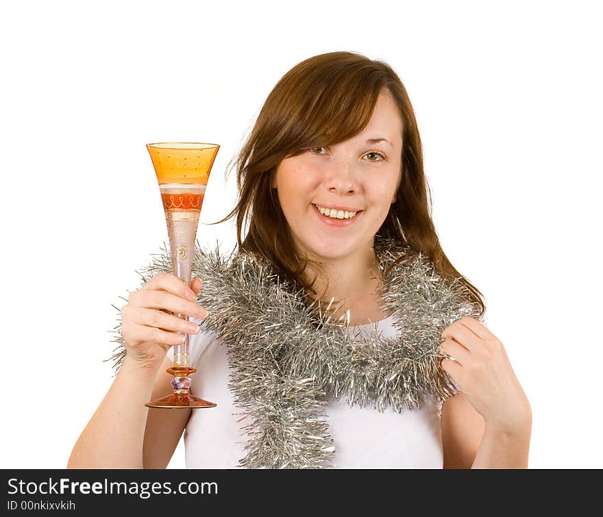 Young woman with glass of champagne, celebration, new year