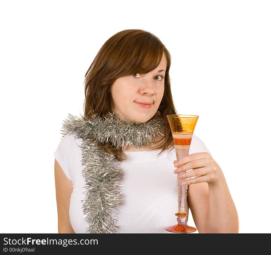 Young woman with glass of champagne, celebration, new year