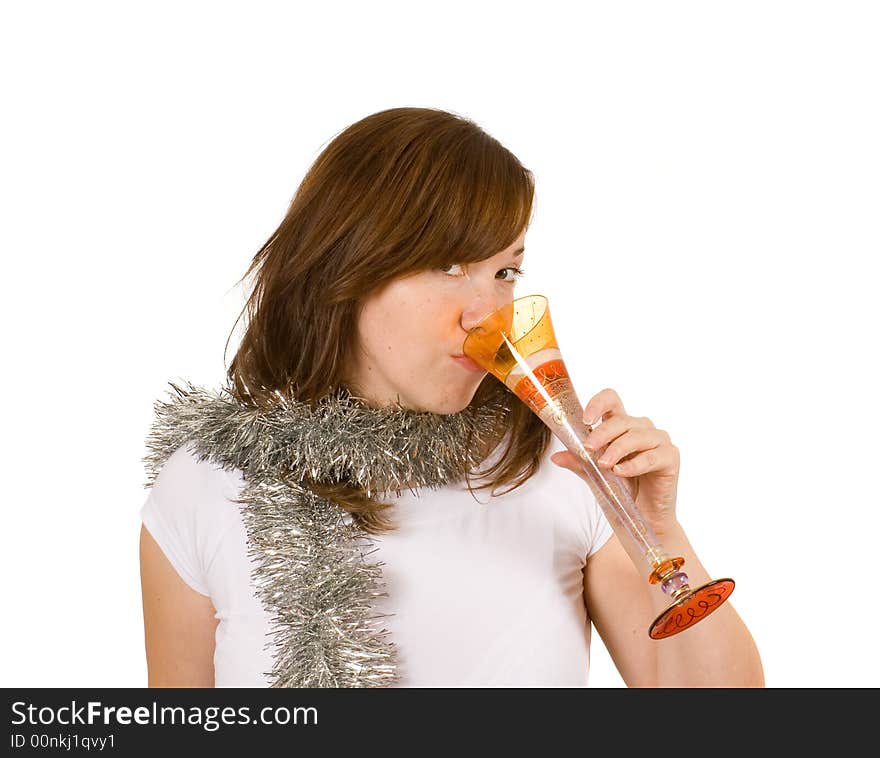 Young woman with glass of champagne, celebration, new year