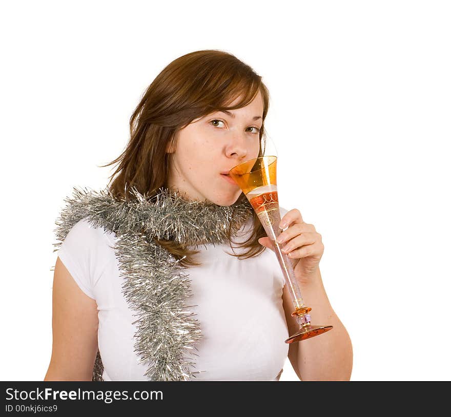 Young woman with glass of champagne, celebration, new year